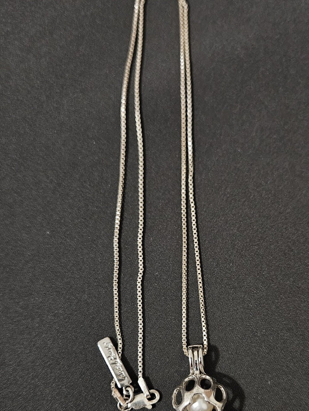 Vintage Vantel Pearls 925 Sterling Silver Paw Print Pearl Cage Necklace 18"
